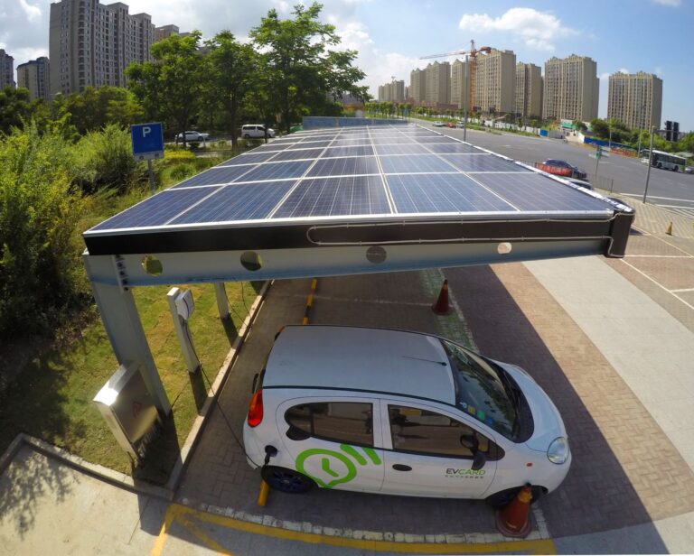 Electric Car Being Charged Photovoltaic Power